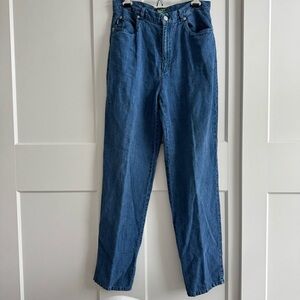 Lauren by Ralph Lauren 100% linen women’s  denim blue pants straight legs size 8